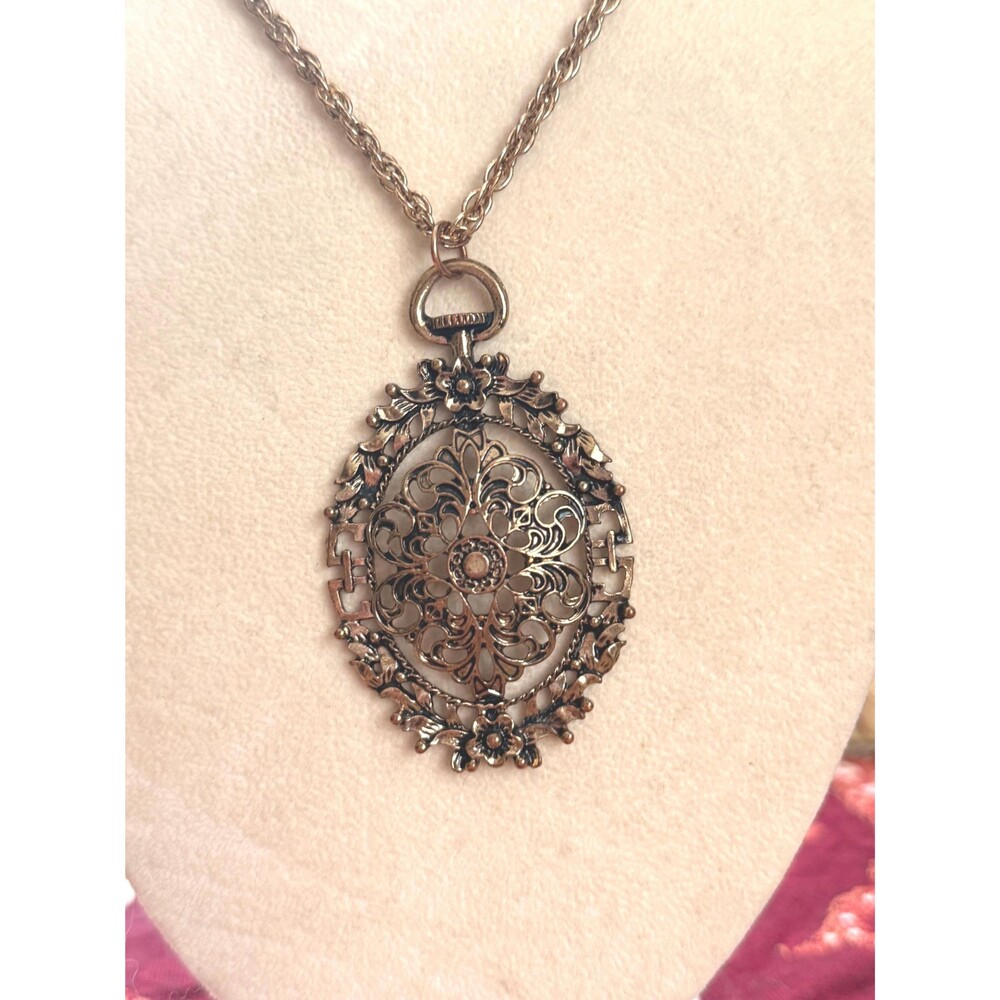 Vintage Victorian Revival Filigree Pendant Necklace | Ornate Gothic Jewelry
